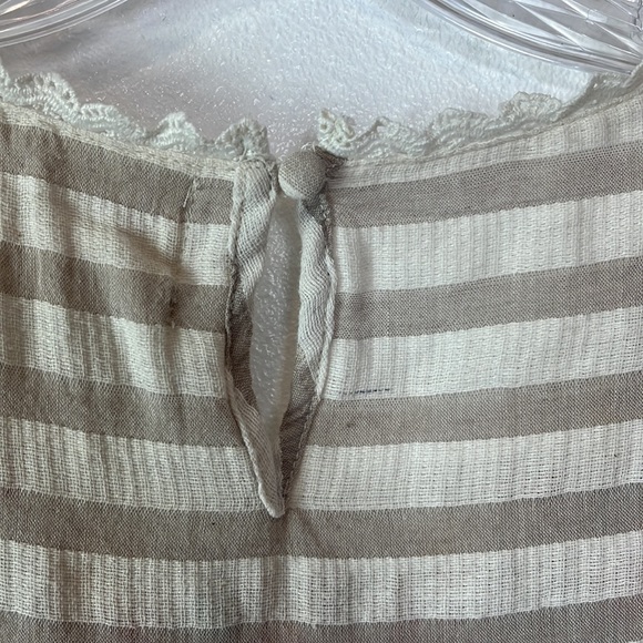 Savana Jane Womens Top Size L Tan Striped Colorful Embroidery Lace Trim Cropped - Picture 11 of 13